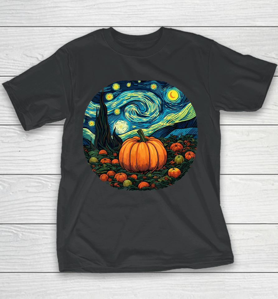 Halloween Pumpkin Women Starry Night Van Gogh Art Lovers Youth T-Shirt