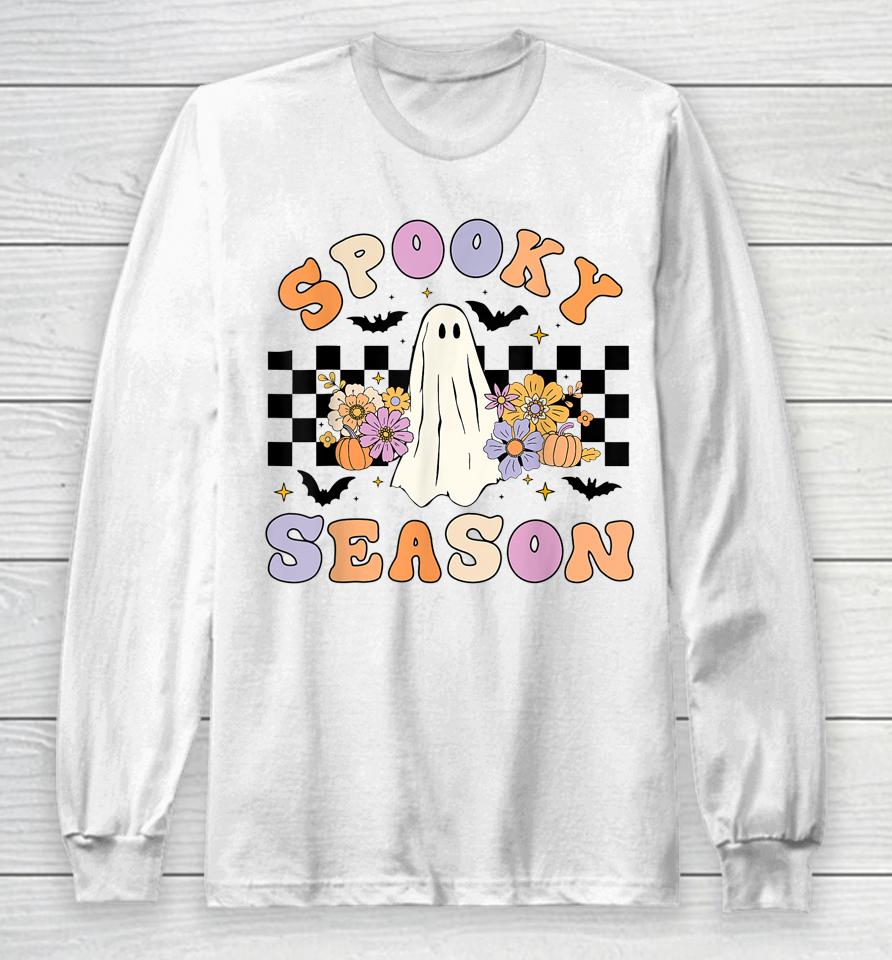 Halloween Retro Hippie Cute Ghost Spooky Season Long Sleeve T-Shirt