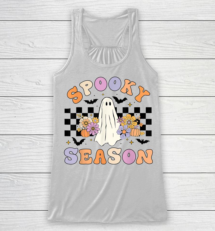 Halloween Retro Hippie Cute Ghost Spooky Season Racerback Tank