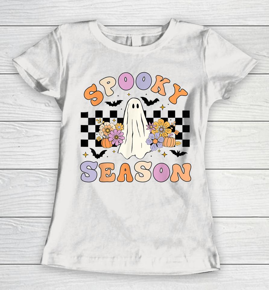 Halloween Retro Hippie Cute Ghost Spooky Season Women T-Shirt