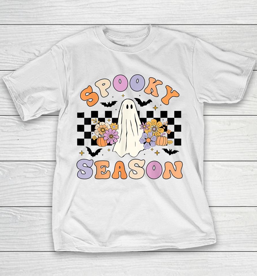 Halloween Retro Hippie Cute Ghost Spooky Season Youth T-Shirt