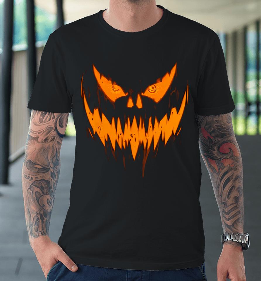 Halloween Scary Evil Pumpkin Face Jack O Lantern Design Premium T-Shirt