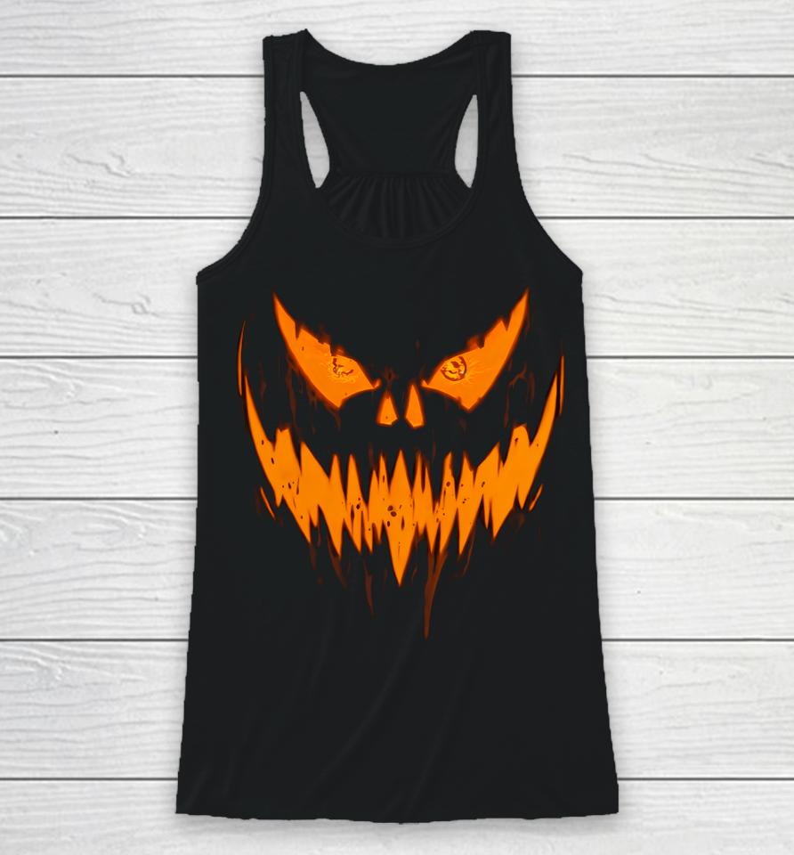 Halloween Scary Evil Pumpkin Face Jack O Lantern Design Racerback Tank