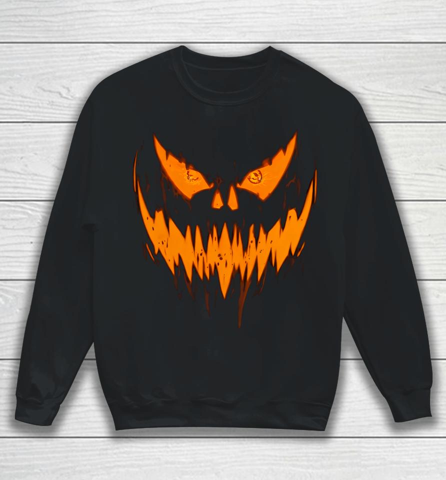 Halloween Scary Evil Pumpkin Face Jack O Lantern Design Sweatshirt