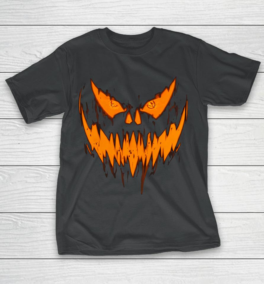 Halloween Scary Evil Pumpkin Face Jack O Lantern Design T-Shirt