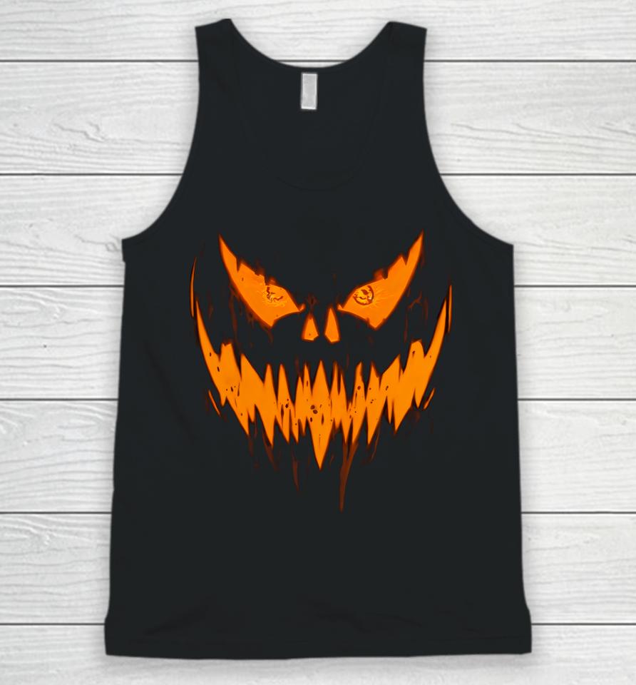 Halloween Scary Evil Pumpkin Face Jack O Lantern Design Unisex Tank Top