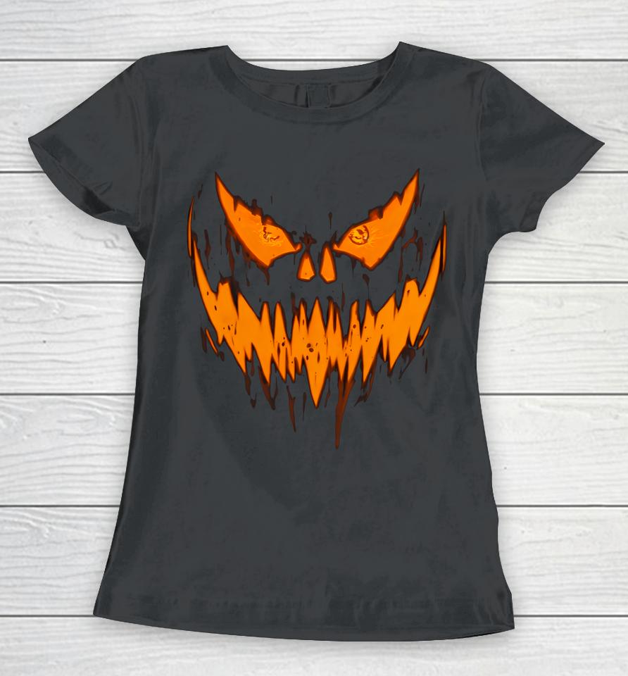 Halloween Scary Evil Pumpkin Face Jack O Lantern Design Women T-Shirt