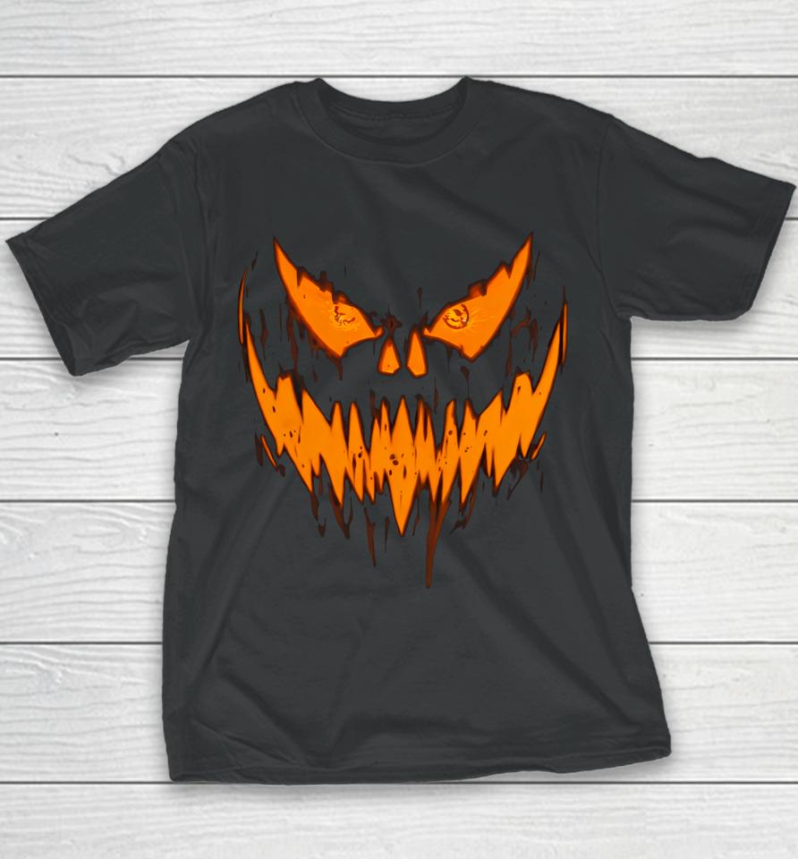 Halloween Scary Evil Pumpkin Face Jack O Lantern Design Youth T-Shirt