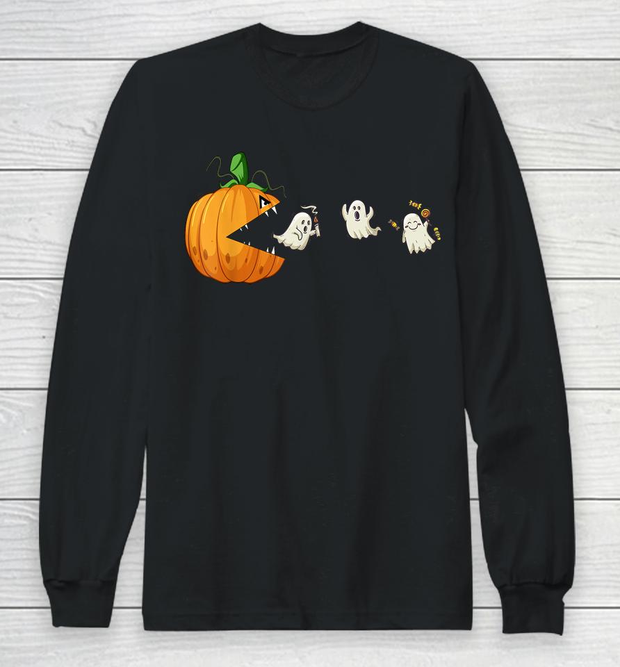 Halloween Scary Pumpkin Ghosts Creepy Halloween Gamer Long Sleeve T-Shirt