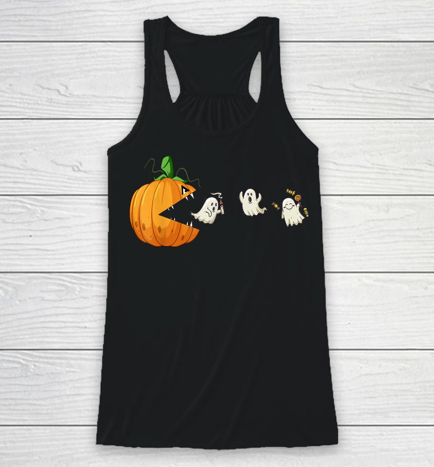 Halloween Scary Pumpkin Ghosts Creepy Halloween Gamer Racerback Tank