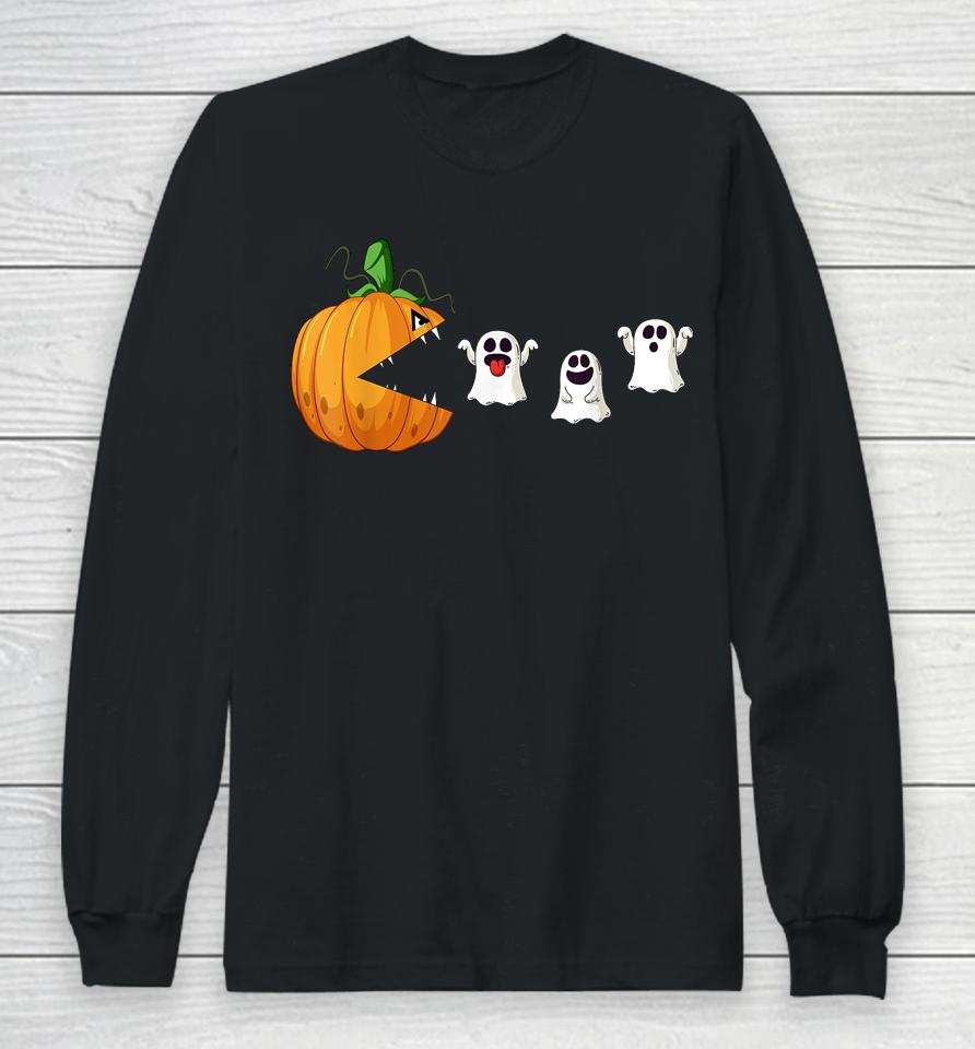 Halloween Scary Pumpkin Ghosts Creepy Halloween Gamer Long Sleeve T-Shirt