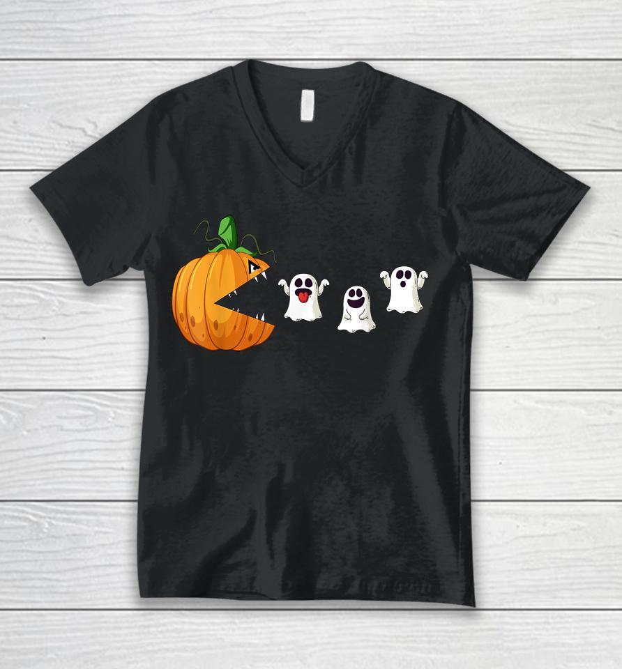 Halloween Scary Pumpkin Ghosts Creepy Halloween Gamer Unisex V-Neck T-Shirt
