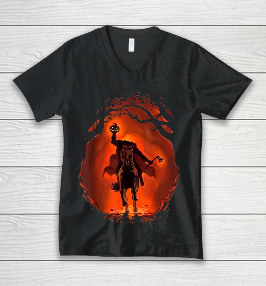 Halloween Scary Pumpkin Headless Horseman Unisex V-Neck T-Shirt