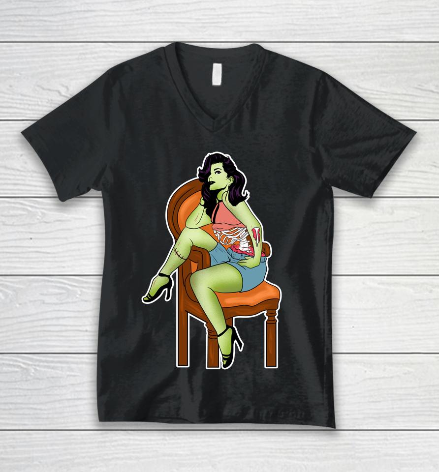 Halloween Sexy Dead Beautiful Pinup Zombie Unisex V-Neck T-Shirt