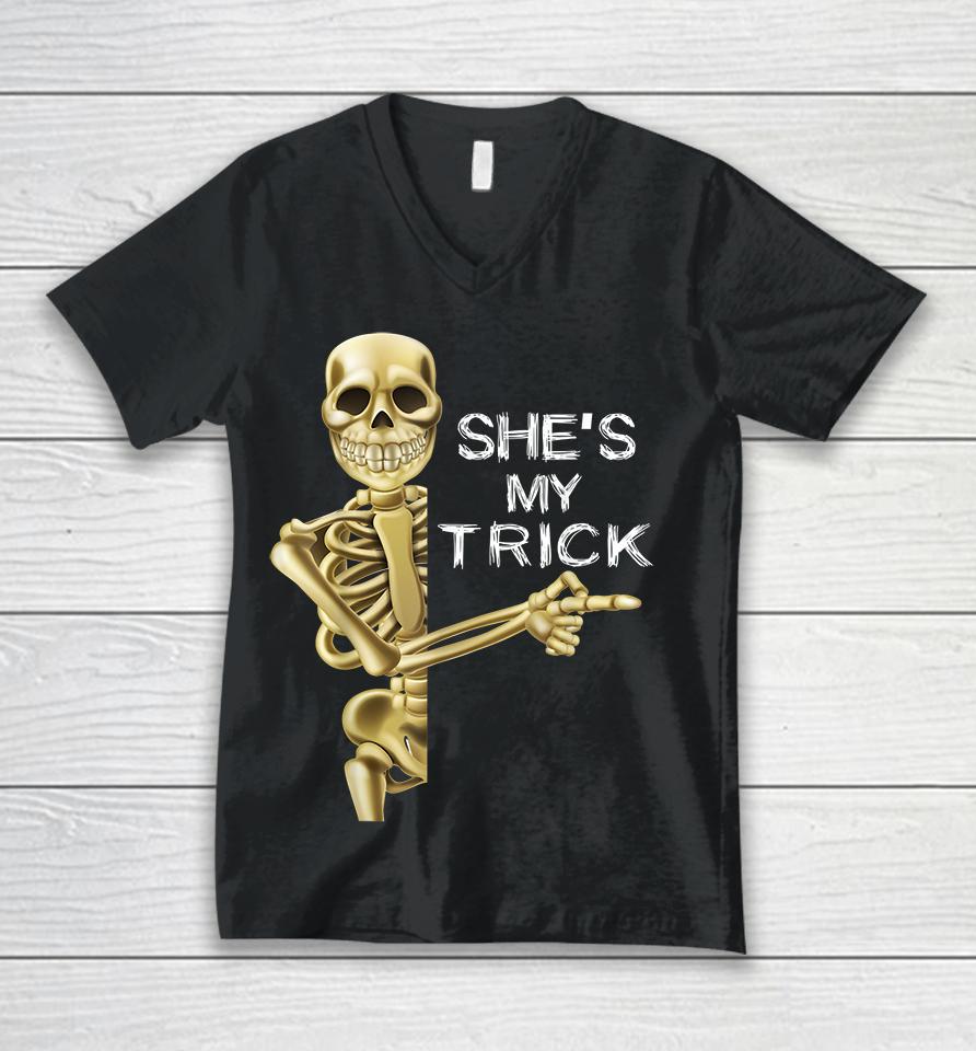 Halloween Shes My Trick Funny Unisex V-Neck T-Shirt