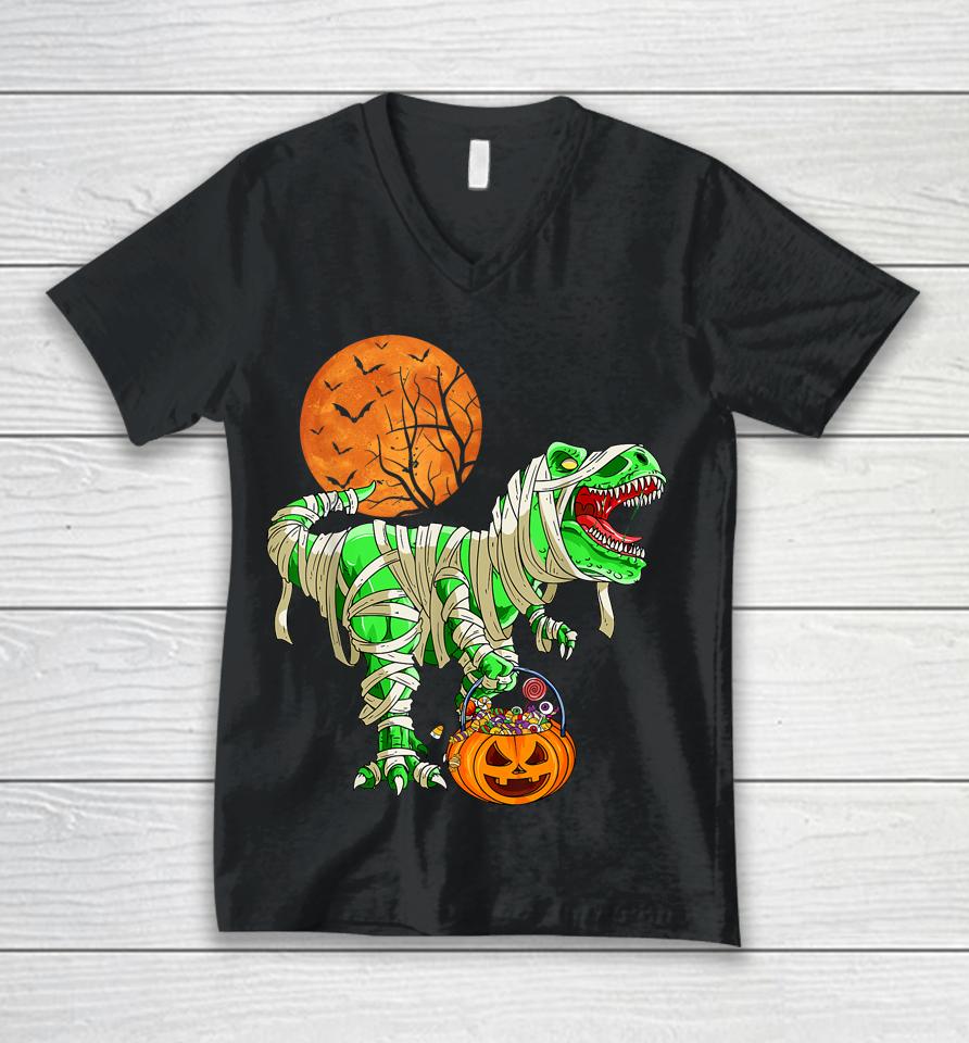 Halloween  For Boys Men Dinosaur T-Rex Mummy Pumpkin Unisex V-Neck T-Shirt