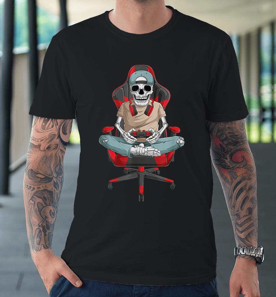 Halloween Skeleton Gamer Video Gaming Boys Men Kids Teens Premium T-Shirt