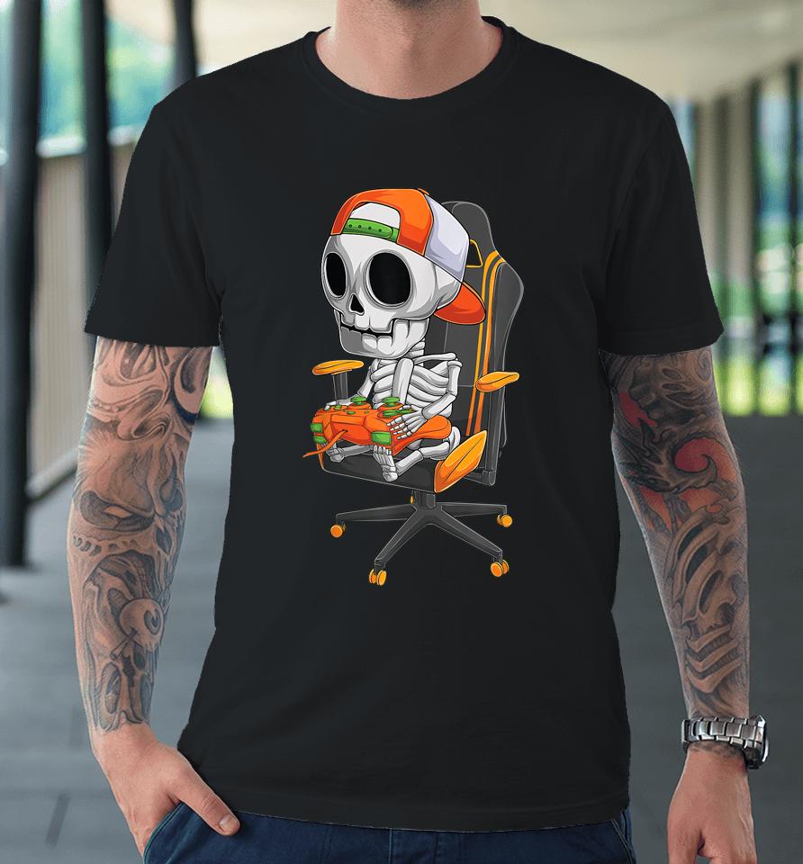 Halloween Skeleton Gamer Video Gaming Premium T-Shirt