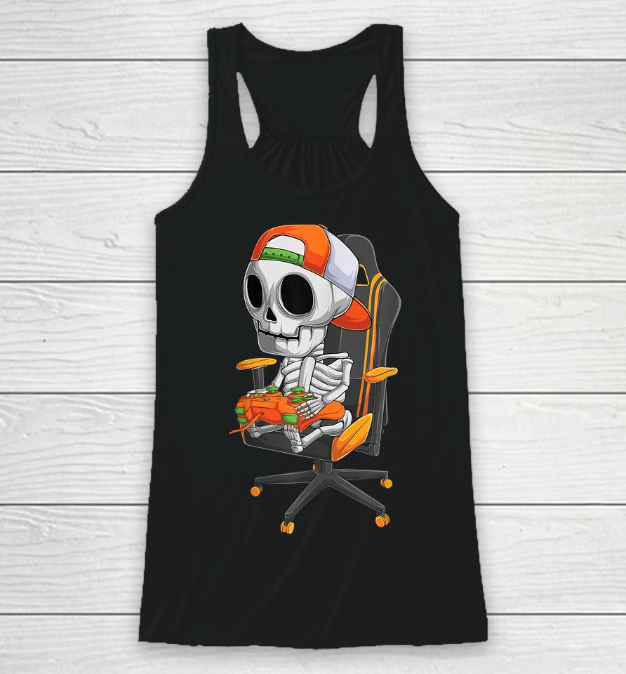 Halloween Skeleton Gamer Video Gaming Racerback Tank