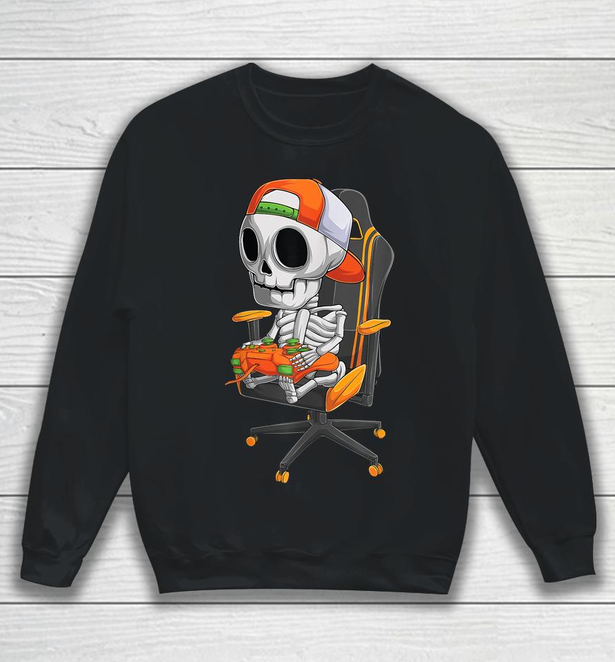 Halloween Skeleton Gamer Video Gaming Sweatshirt