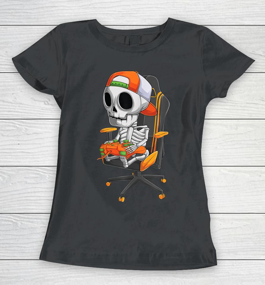 Halloween Skeleton Gamer Video Gaming Women T-Shirt