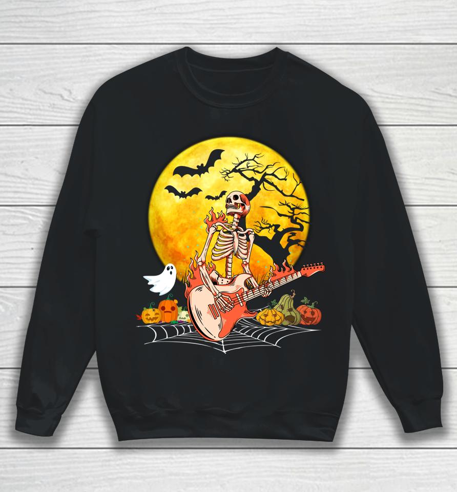 Halloween Skeleton Playing Guitar Pumpkin Vibes Sweatshirt