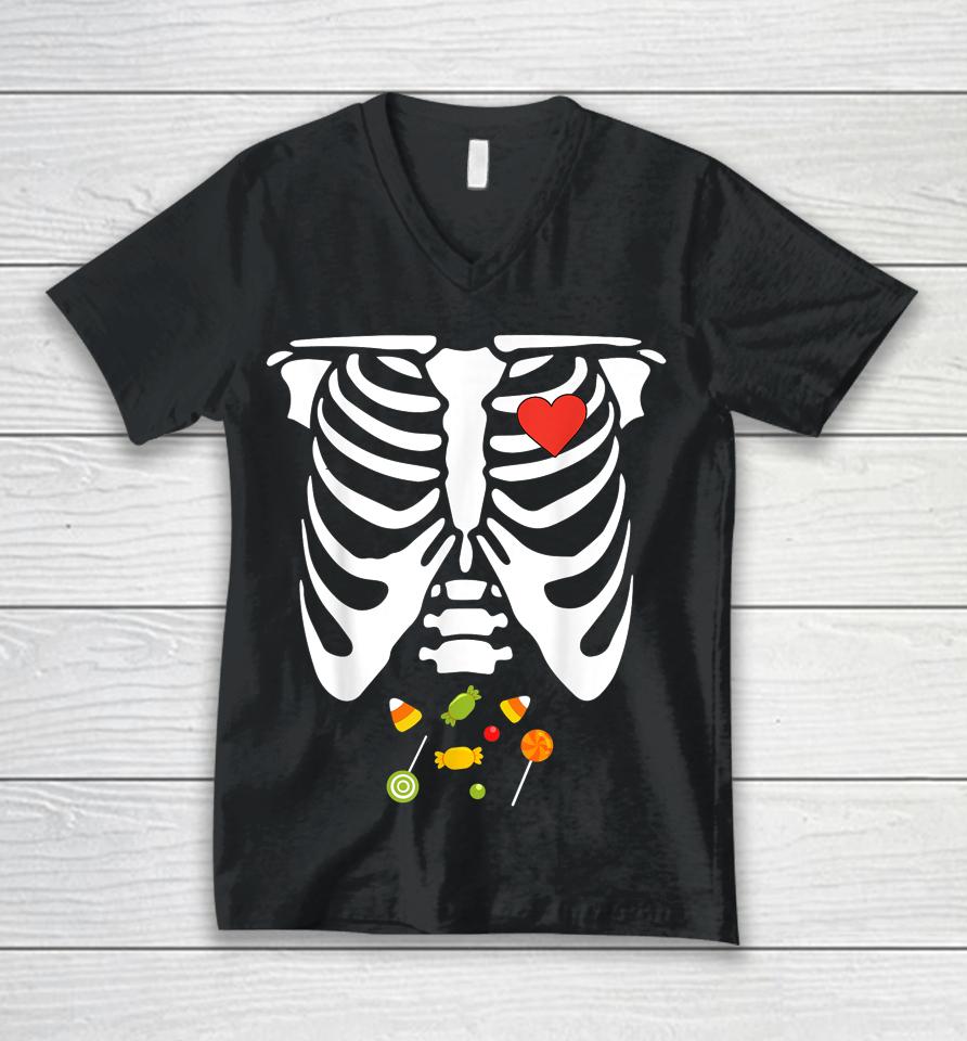 Halloween Skeleton Rib Cage Halloween Candy Unisex V-Neck T-Shirt