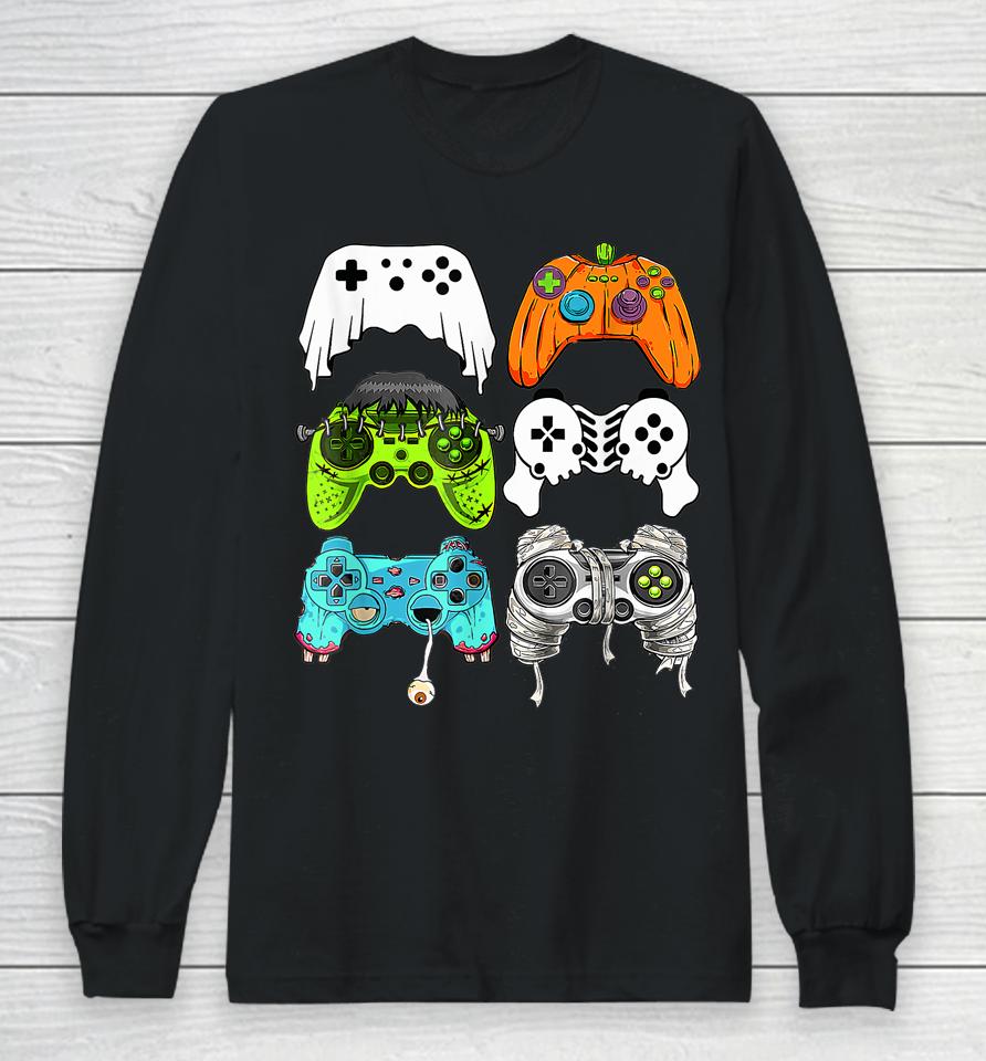 Halloween Skeleton Zombie Gaming Controllers Mummy Game Long Sleeve T-Shirt