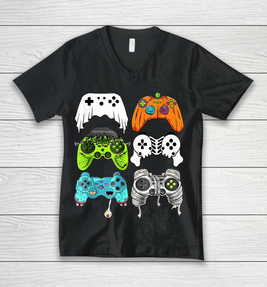 Halloween Skeleton Zombie Gaming Controllers Mummy Game Unisex V-Neck T-Shirt