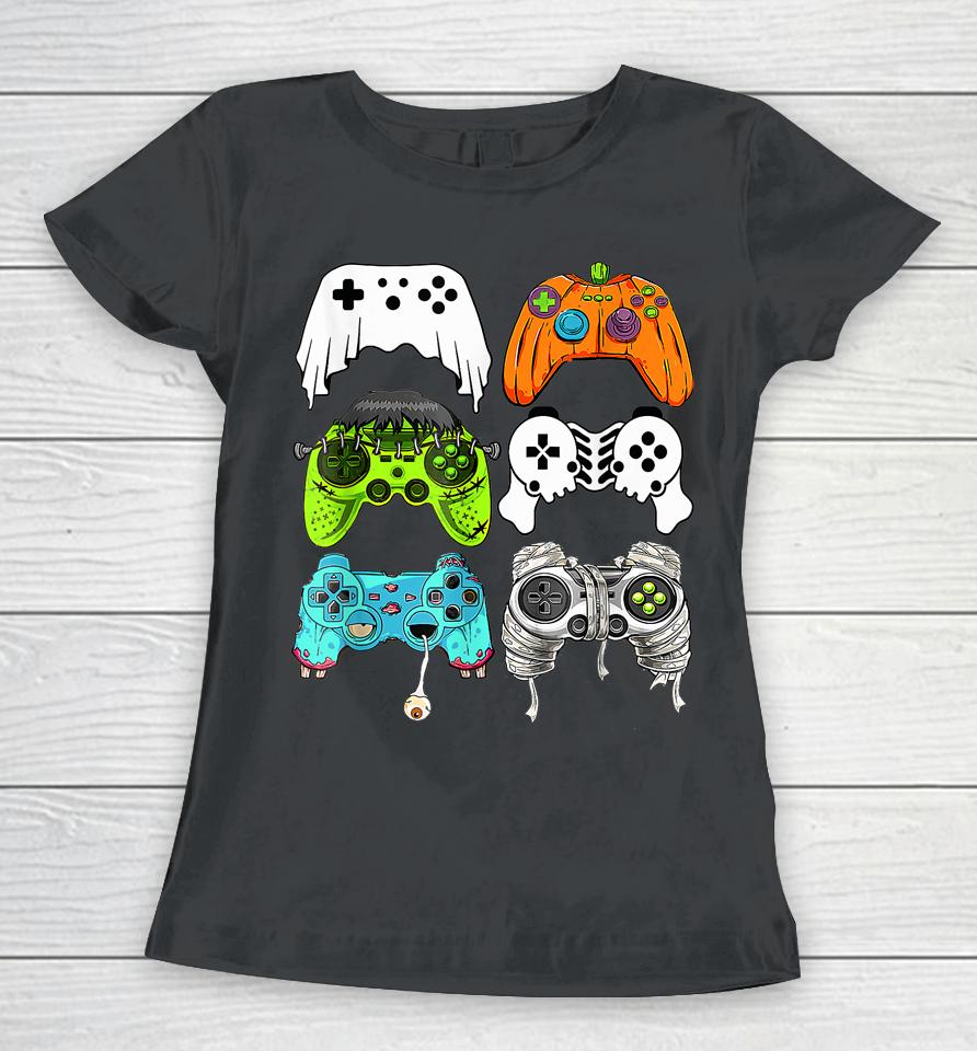 Halloween Skeleton Zombie Gaming Controllers Mummy Game Women T-Shirt