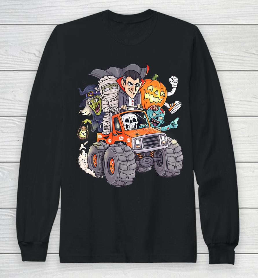 Halloween Skeleton Zombie Monster Truck Vampire Boys Long Sleeve T-Shirt