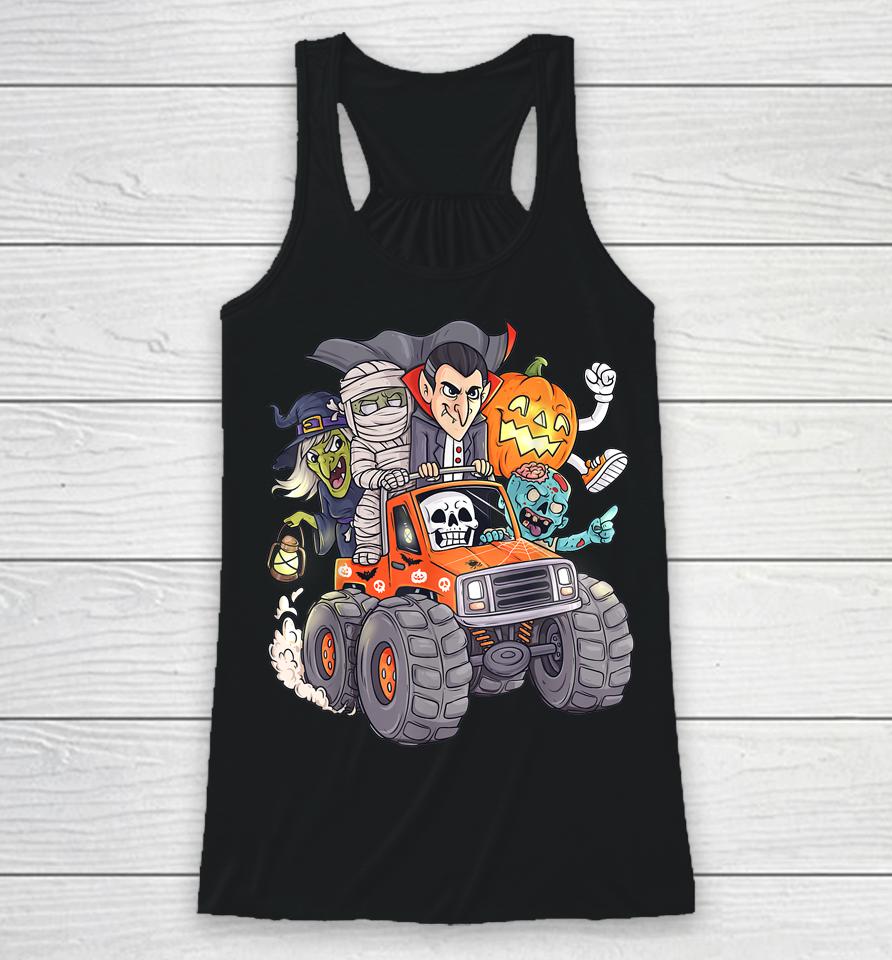 Halloween Skeleton Zombie Monster Truck Vampire Boys Racerback Tank