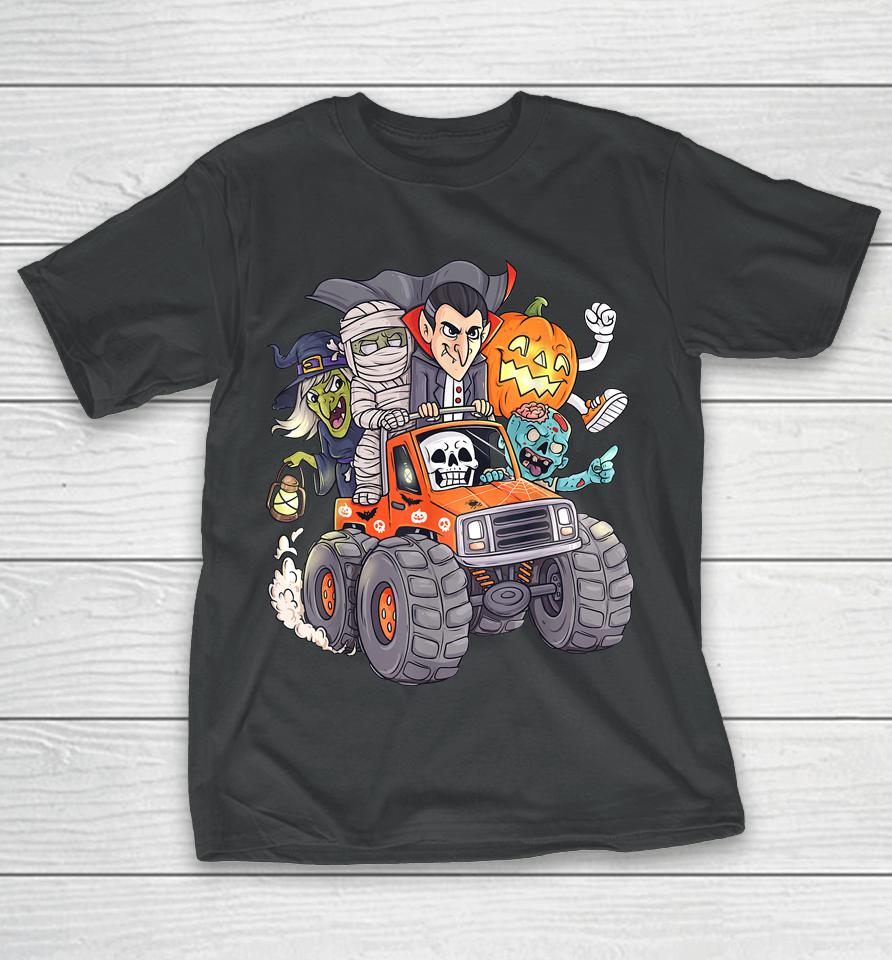 Halloween Skeleton Zombie Monster Truck Vampire Boys T-Shirt