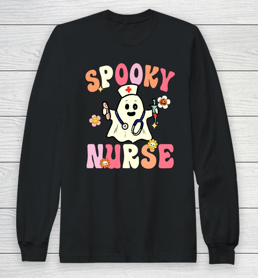 Halloween Spooky Nurse Ghost Cute Health Worker Halloween Long Sleeve T-Shirt