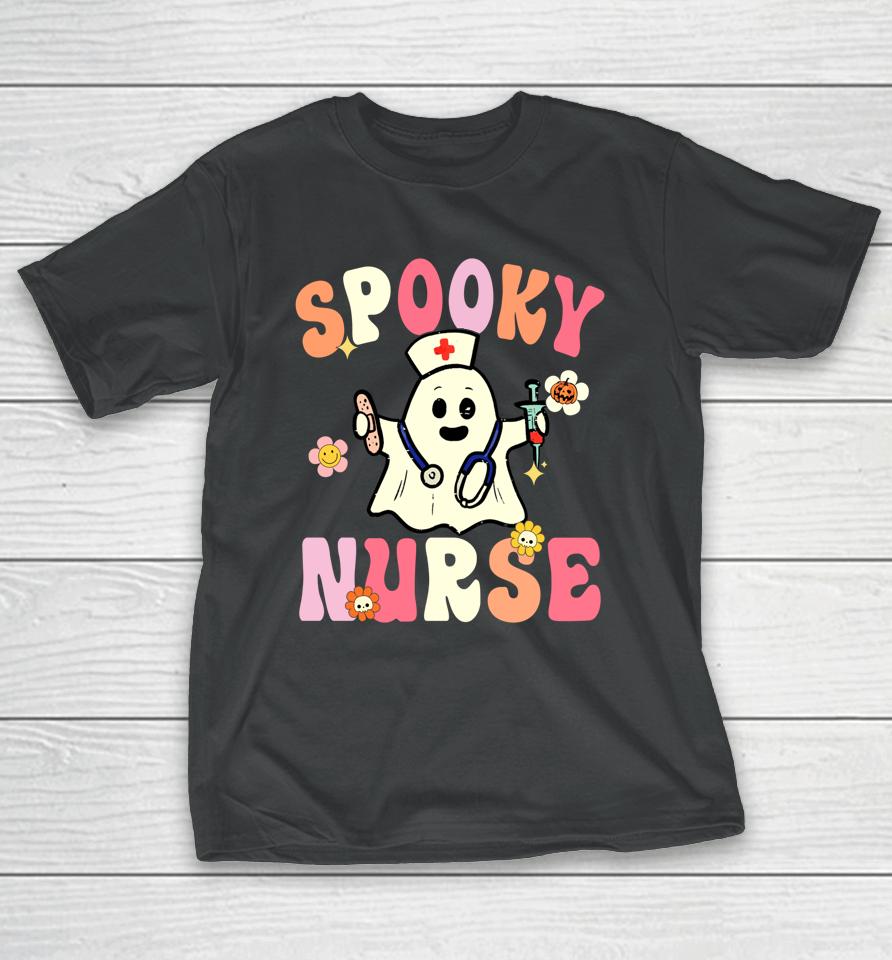 Halloween Spooky Nurse Ghost Cute Health Worker Halloween T-Shirt