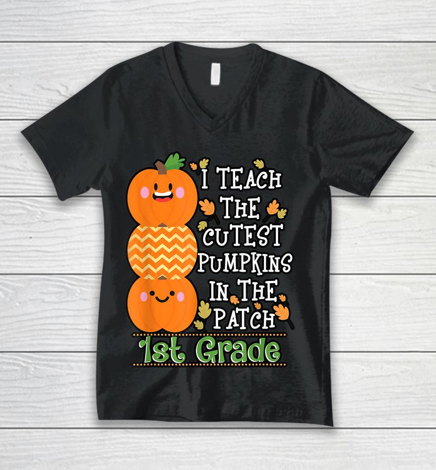 Halloween Teacher Shirt I Teach Cutest Pumpkins 1St Grade Unisex V-Neck T-Shirt