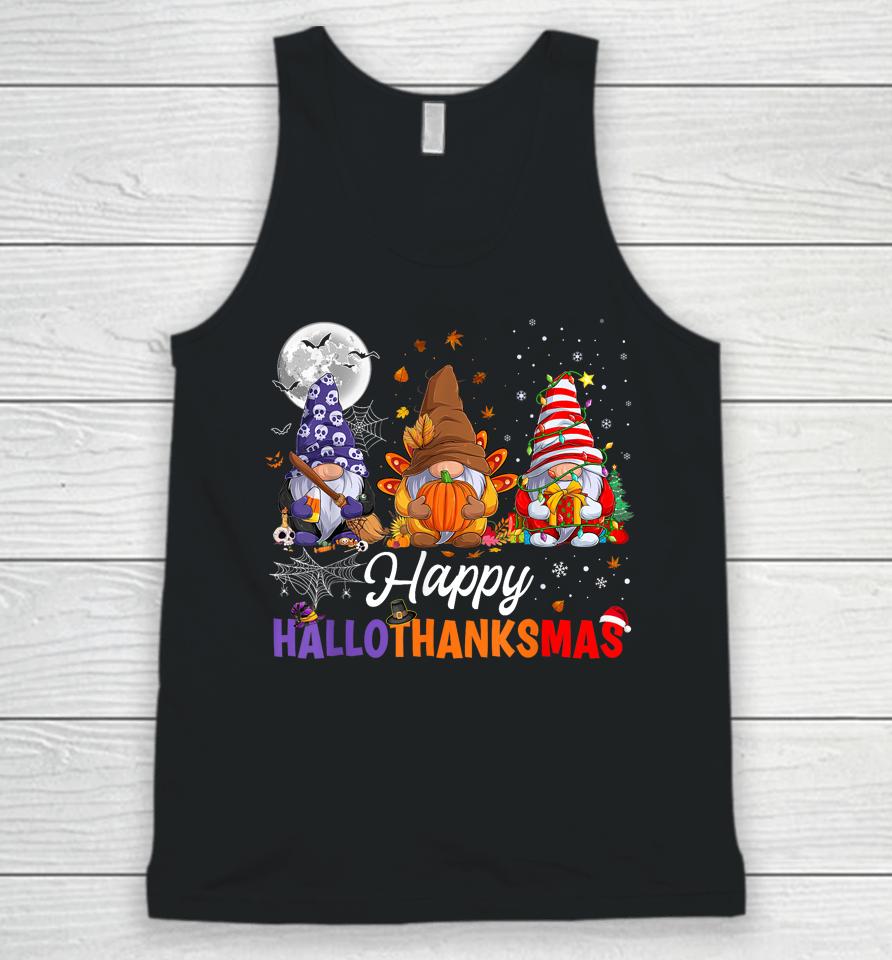 Halloween Thanksgiving Christmas Happy Hallothanksmas Gnomes Unisex Tank Top