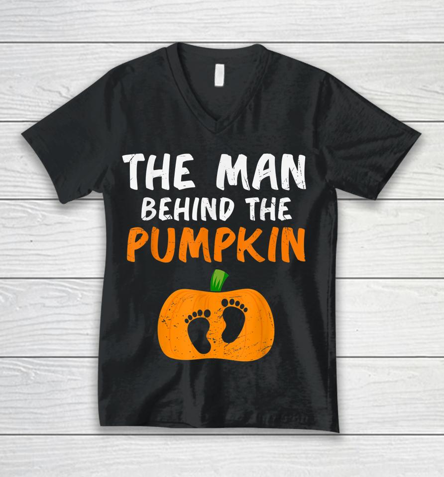 Halloween The Man Behind The Pumpkin Pregnant Unisex V-Neck T-Shirt