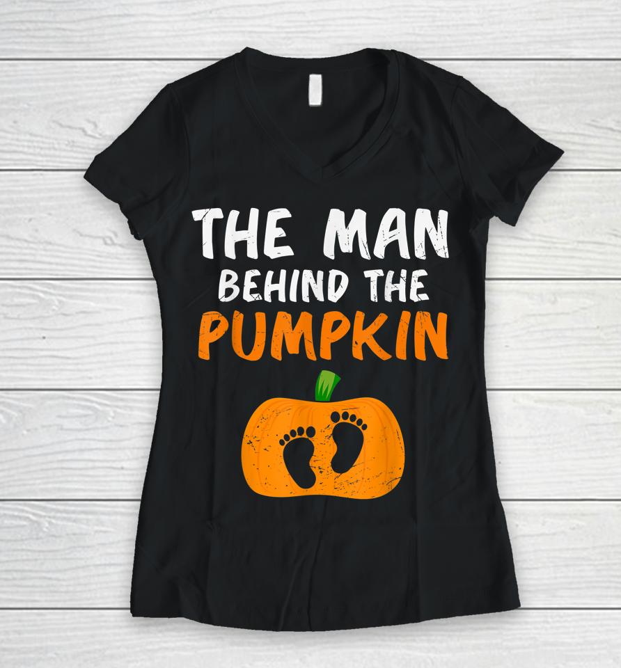 Halloween The Man Behind The Pumpkin Pregnant Women V-Neck T-Shirt