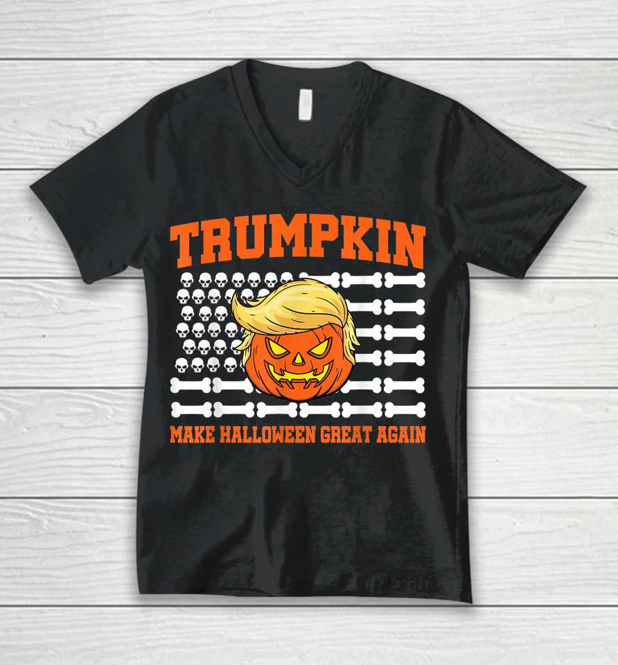 Halloween Trump Trumpkin Make Halloween Great Again Unisex V-Neck T-Shirt