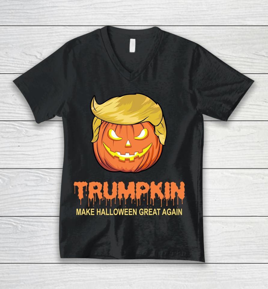 Halloween Trumpkin T-Shirt Trumpkin Make Halloween Great Again Unisex V-Neck T-Shirt