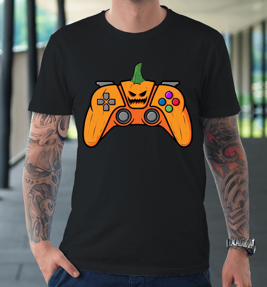 Halloween Video Game Controller With Pumpkin Face Gaming Premium T-Shirt