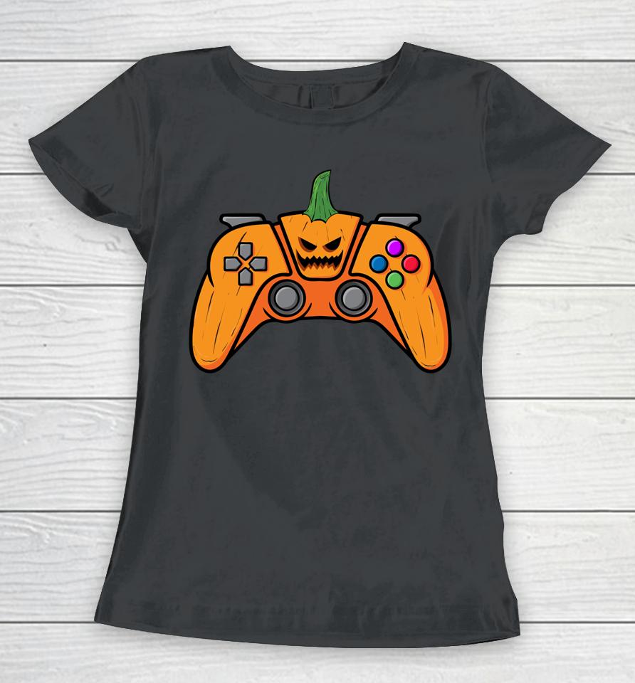 Halloween Video Game Controller With Pumpkin Face Gaming Women T-Shirt