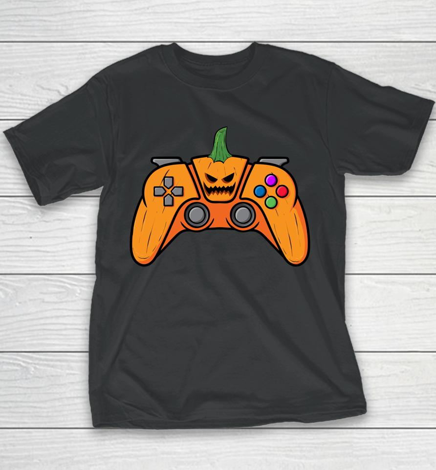 Halloween Video Game Controller With Pumpkin Face Gaming Youth T-Shirt
