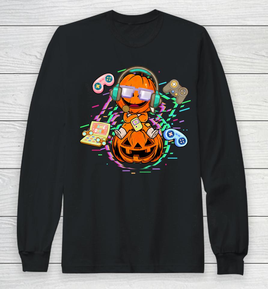 Halloween Video Gamer Pumpkin Jack O Lantern Long Sleeve T-Shirt