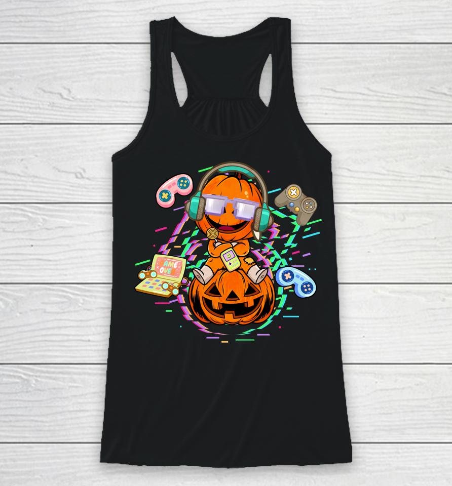Halloween Video Gamer Pumpkin Jack O Lantern Racerback Tank