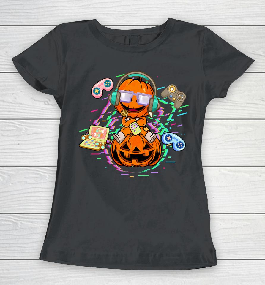 Halloween Video Gamer Pumpkin Jack O Lantern Women T-Shirt