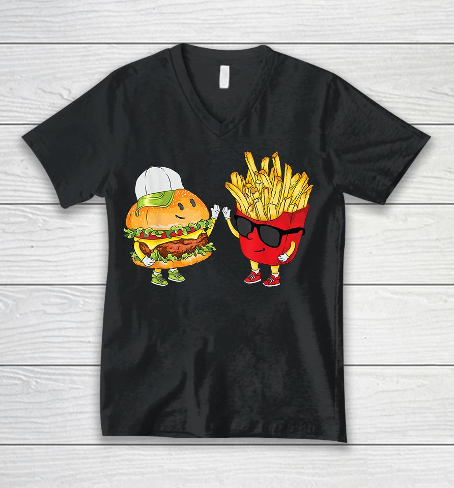 Hamburger Fries High Five Unisex V-Neck T-Shirt