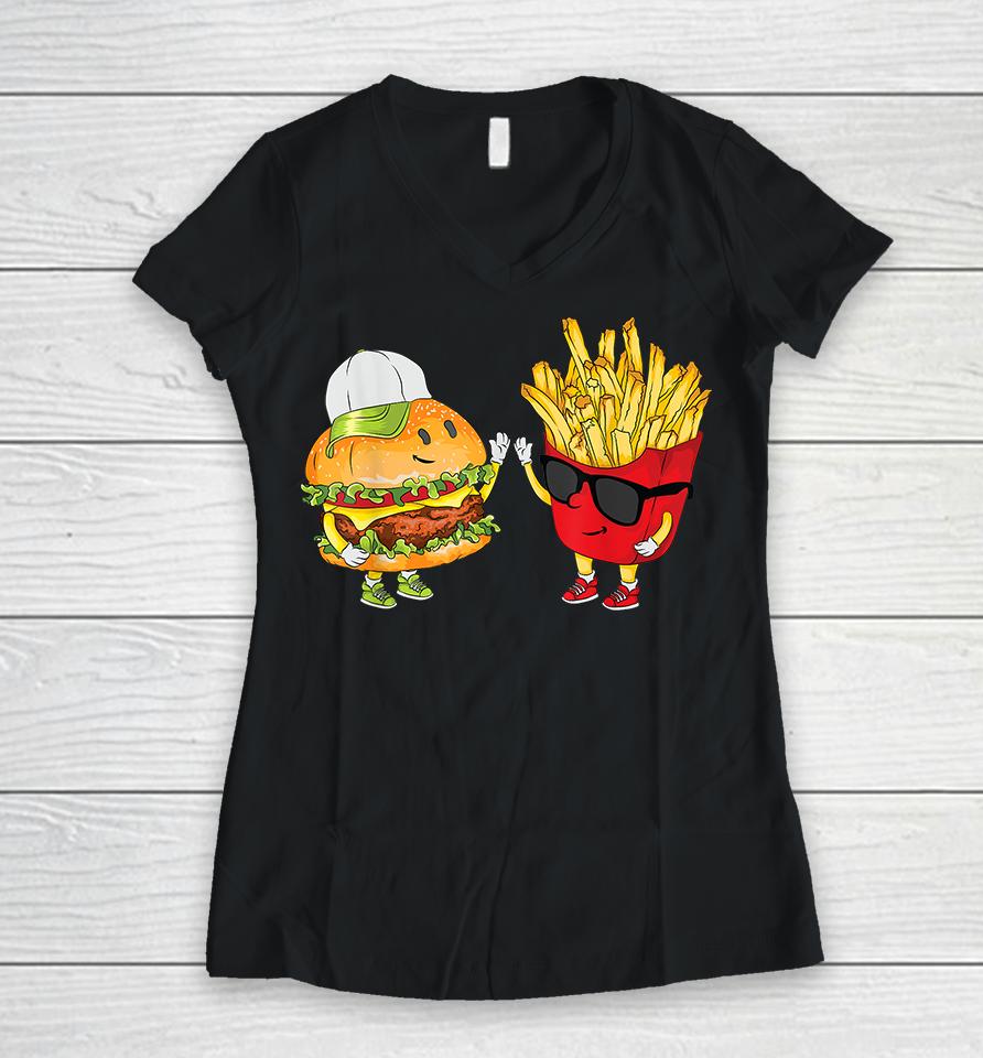 Hamburger Fries High Five Women V-Neck T-Shirt