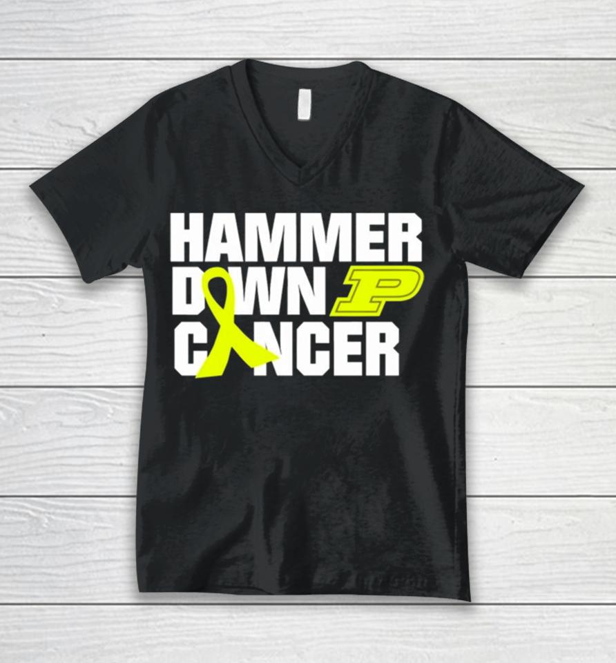 Hammer Down Cancer Purdue Unisex V-Neck T-Shirt